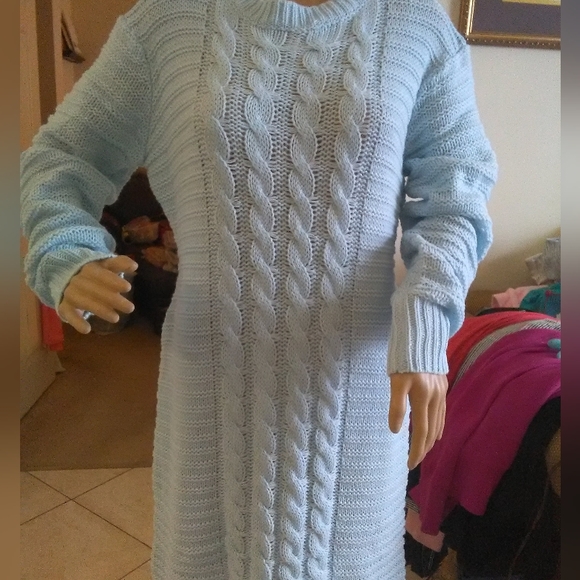 BNWOT SWEATER DRESS KNITTED BABY BLUE SOFT  BEAUTIFUL (LENGTH to ANKLE) MAXI - Picture 6 of 6